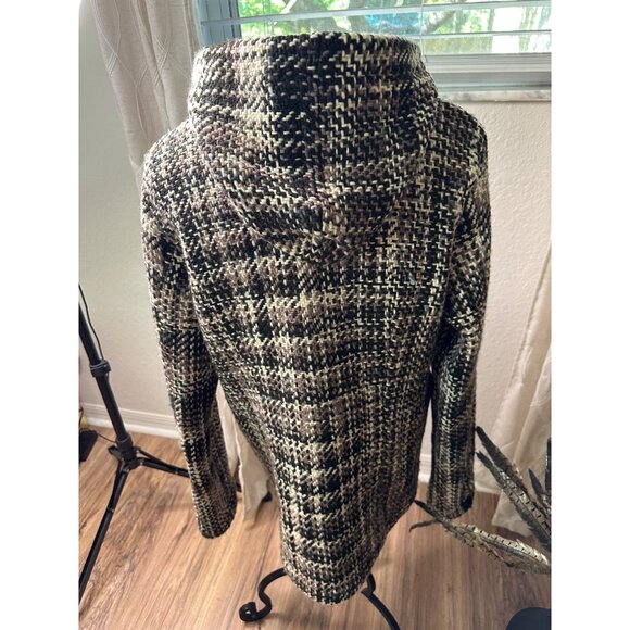 World Folk Art Hooded Woven 100% Wool Coat M Nanaimo Canada Button Pockets Read - Picture 5 of 16